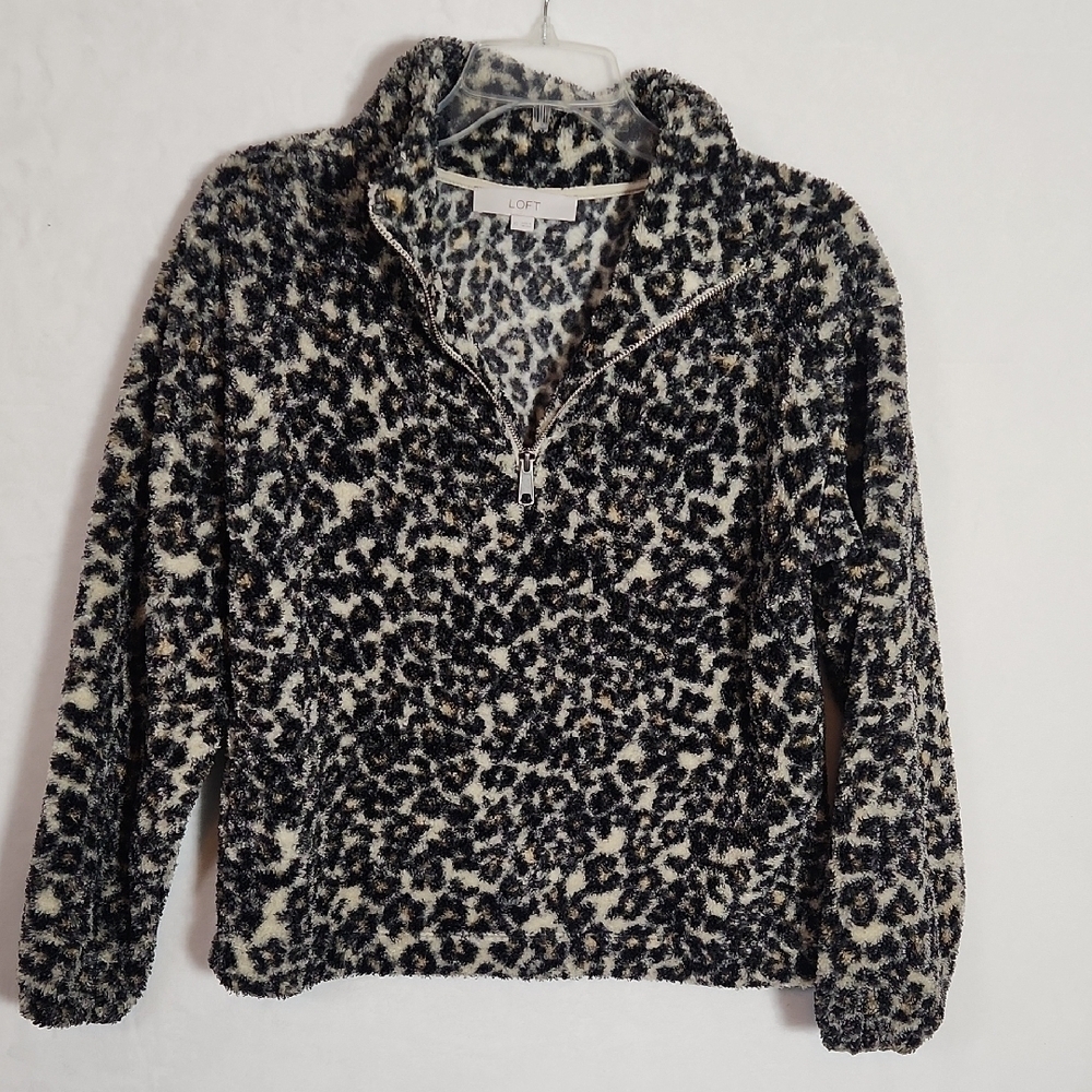 LOFT Leopard Print Fleece 3/4 zip Jacket size XS